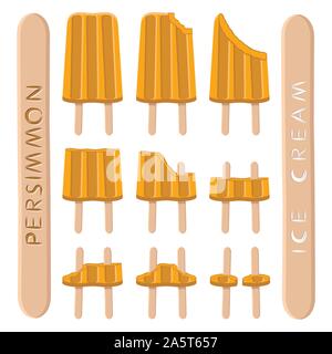 Vector illustration logo pour le kaki naturel crème glace sur stick. La crème glacée est constituée de glace froid sucré, savoureux desserts congelés ensemble. Fres Illustration de Vecteur