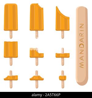 Logo d'illustration vectorielle pour le mandarin sur stick. La crème glacée est constituée de glace froid sucré, savoureux desserts congelés. Fru frais Illustration de Vecteur