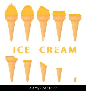 Vector illustration pour la crème glacée ananas naturel sur cornet gaufré. La crème glacée est constituée de glace froid sucré, savoureux desserts congelés. F Frais Illustration de Vecteur