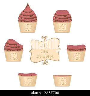 Vector illustration pour la crème glacée naturelle figure sur papier. La crème glacée est constituée de glace froid sucré, savoureux desserts congelés ensemble. Fruits frais Illustration de Vecteur