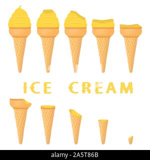 Vector illustration pour la crème glacée naturelle de citron sur cornet gaufré. La crème glacée est constituée de glace froid sucré, savoureux desserts congelés. Fruits frais Illustration de Vecteur