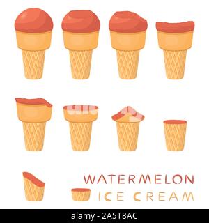 Illustration vecteur naturel de glace de pastèque sur cornet gaufré. La crème glacée est constituée de glace froid sucré, savoureux desserts congelés. Fresh Illustration de Vecteur