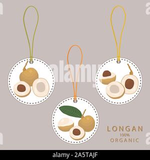 Icône vecteur illustration logo pour l'ensemble des fruits mûrs, demi-tranche jaune longane dimocarpus. Longane est constituée de natural design savoureux tropicale fo Illustration de Vecteur