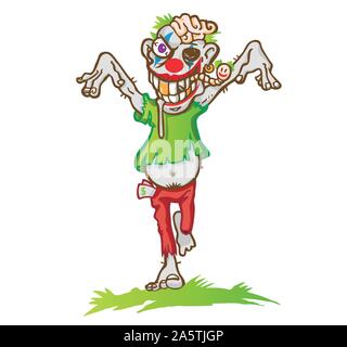 Zombie Clown mascot cartoon isolé sur fond blanc Illustration de Vecteur