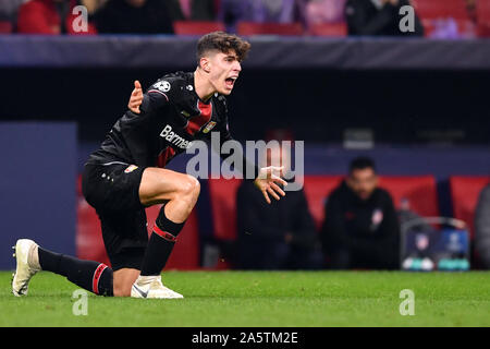 Madrid, Espagne. 22 octobre, 2019. Football : Ligue des Champions, l'Atlético Madrid - Bayer Leverkusen, Groupe, Groupe D, Journée 3 au stade Metropolitano de Wanda. Havertz Kai de Leverkusen cris. Credit : Marius Becker/dpa/Alamy Live News Banque D'Images