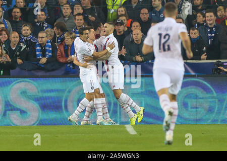 22 octobre 2019 Brugge, Belgique Soccer Club Brugge / PSG UEFA Champions League Group fase PSG célèbre le but Angel Di Maria de Paris Saint Germain, Mauro Icardi de Paris Saint Germain Banque D'Images