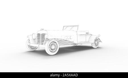Illustration croquis d'un roadster vintage voiture isolé en fond blanc Banque D'Images