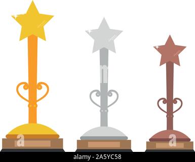 Ensemble d'or, argent et bronze trophies avec une étoile en haut. Vector illustration Illustration de Vecteur