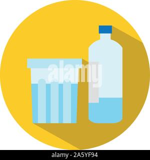 Icône d'une bouteille et un verre d'eau dans l'appartement de style. Vector illustration. Illustration de Vecteur