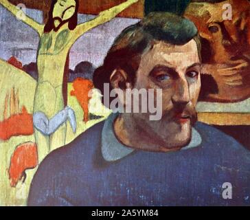 Auto-portrait de Eugène Henri Paul Gauguin avec le Christ jaune. Par Eugène Henri Paul Gauguin (1848-1903) artiste postimpressionniste français. Datée 1889 Banque D'Images