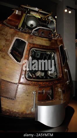 Module de commande Apollo 10. Circa 1969. La capsule dans laquelle les astronautes Tom Stafford, John Young et Gene Cernan a voyagé autour de la lune en 1969. Apollo 10 est un essai pour l'alunissage qui l'a suivie. Banque D'Images