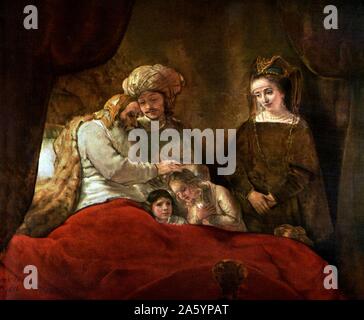 Rembrandt Harmenszoon van Rijn's painting intitulée 'Jacob bénissant les fils de Joseph' . Rembrandt (1606-1669) peintre et graveur néerlandais de l'âge d'or hollandais et baroque. Datée 1656 Banque D'Images