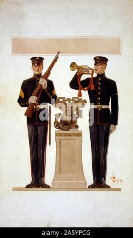 Affiche représentant deux Marines en uniforme. L'un des soldats est tenant un fusil et l'autre est tenue bugle. Par Joseph Christian Leyendecker (1874-1951) illustrateur américain par excellence. Datée 1917 Banque D'Images