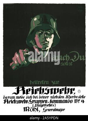 Affiches de propagande allemande de l'enrôlement à l'encourageant la Reichswehr crédité à Oscar Consée Kunstanstalt. Datée 1919 Banque D'Images