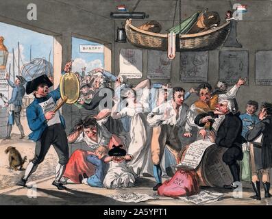 Prévisions cartoon néerlandais événements aéronautiques pour l'année 1804 en montrant les gens en colère, peut-être sur l'imminence d'une ascension en montgolfière par 'Willie van de Heeren & Hopmen Loude'. , Pays-bas 1794. Banque D'Images