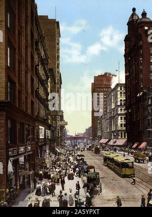 State Street, au nord de Madison, Chicago. c 1900. Banque D'Images