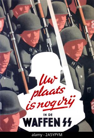 Affiche de propagande nazie de recruter des bénévoles Waffen SS néerlandais. 'Votre Place ; Nazi est toujours vacant dans la Waffen SS' recrutement dans les Pays-Bas, au cours de la seconde guerre mondiale. 1942 Banque D'Images