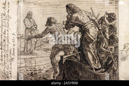 Illustration Jésus apparaissant à ses disciples sur la mer de Galilée. Par Julius Schnorr von Carolsfeld (1794-1872) peintre allemand, associé à mouvement nazaréen. Datée 1856 Banque D'Images