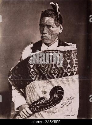 Portrait d'un chef Maori tatoué, Monga, Wirtschaftsberatungs-Tribu Maniapoto, Waikato, Nouvelle-Zélande 1875 Banque D'Images