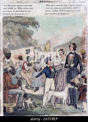 L'Amérique. Imprimer montre une représentation idéalisée de l'esclavage aux États-Unis et les conditions des noirs dans le cadre de ce système en 1841.Artiste : Edward Williams Clay (1799-1857). Banque D'Images