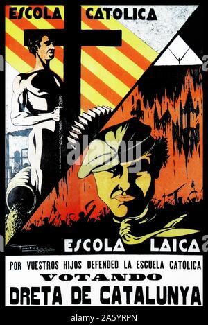 L'Espagne. Deuxième République (1936-1939). Affiche de Dreta de Catalunya (Droit de la Catalogne), à la défense des écoles catholiques Banque D'Images