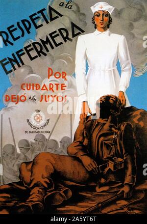 Affiche de propagande du gouvernement à propos de l'héroïque rôle des infirmières pendant la guerre civile espagnole Banque D'Images