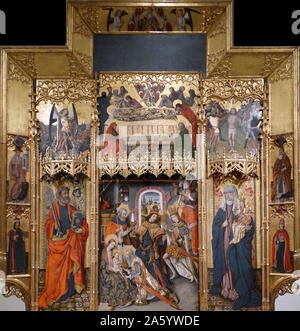 Retable de l'Epiphanie par Joan Reixach (1411-1492) peintre espagnol et miniaturiste. En date du 15e siècle Banque D'Images