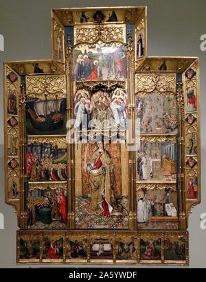 Retable de Sainte Ursule et les onze mille vierges par Joan Reixach (1411-1486) peintre espagnol et miniaturiste. En date du 15e siècle Banque D'Images