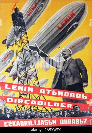 Russe, Soviet, affiches de propagande communiste. Nous sommes en train de construire une flotte de dirigeables, dans le nom de Lénine. Affiche de 1931 par Gustav Klucis 1895-1938 Banque D'Images