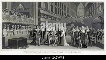Le couronnement du roi George IV d'Angleterre en 1820, gravé par J. Chapman à un tableau de J. Fussell. Banque D'Images