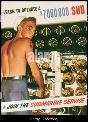 La Seconde Guerre mondiale, sous-marin de l'US Navy affiche de recrutement 1943 Banque D'Images