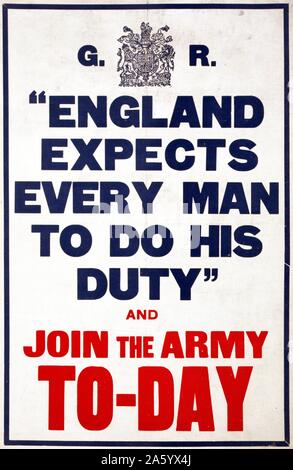 La première guerre mondiale, l'affiche de recrutement britannique, "l'Angleterre s'ATTEND À CE QUE CHAQUE HOMME À SON DEVOIR" ET INSCRIVEZ-VOUS À L'ARMÉE IL 1jours'' 1914 Banque D'Images