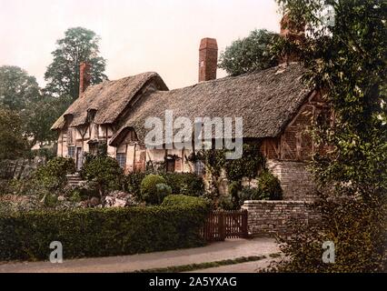 Impression photomécanique d'Anne Hathaway's Cottage, Stratford-upon-Avon, en Angleterre. Datée 1989 Banque D'Images