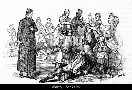 Gravure représentant l'assassinat d'un Français à Valence Banque D'Images