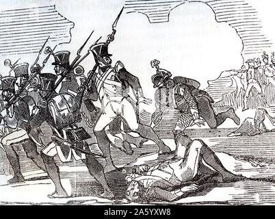 La gravure représente l'enlèvement de prévôt général Jean-de-Dieu Soult (1769-1851) général et homme d'État français, nommé maréchal de l'Empire et souvent appelé le Maréchal Soult, après la grande victoire de Wellington de Salamanque. Datée 1812 Banque D'Images