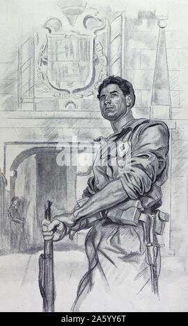 Soldat nationaliste pendant la Guerre Civile Espagnole;illustration 1937 Banque D'Images