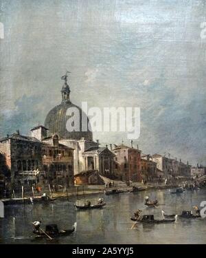 La peinture intitulée "Le Grand Canal Venince Eglise de Saint Simeone Piccolo' par Francesco Guardi (1712-1793) peintre vénitien de veduta, et membre de l'École vénitienne. Banque D'Images