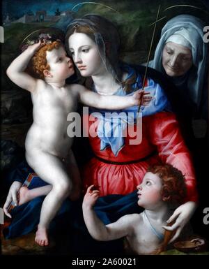 La peinture intitulée "La Madone et l'enfant avec les Saints" par Agnolo di Cosimo (1503-1572) peintre maniériste italien de Florence. En date du 16e siècle Banque D'Images