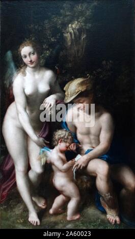 La peinture intitulée "L'École de l'amour" par Antonio da Correggio (1489-1534) peintre de l'école de Parme de la Renaissance italienne. En date du 16e siècle Banque D'Images