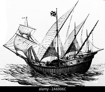 Gravure représentant le navire de Vasco da Gama, premier comte de Vidigueira, un explorateur portugais. En date du 15e siècle Banque D'Images