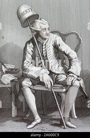 Une gravure satirique de Wilkes par William Hogarth (1697 - 1764). Anglais, peintre, graveur, image satirique. John Wilkes (17 octobre 1725 - 26 décembre 1797) était un journaliste, radical, et homme politique Banque D'Images