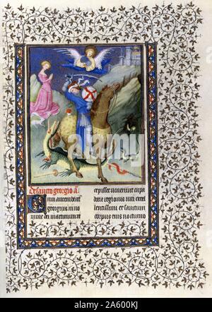 Saint George, de l'éclairage sur les Belles Heures de Jean de France, Duc de Berry (Les Belles Heures) un début de 15e siècle manuscrit enluminé livre d'heures. En date du 15e siècle Banque D'Images