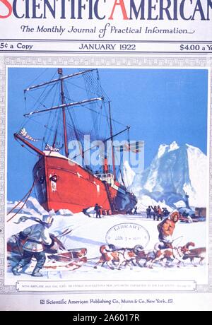 Avec l'avion et traîneau : Sir Ernest Shackleton's nouvelle expédition en Antarctique dans l'extrême sud. La couverture de Scientific American, janvier 1922. Banque D'Images