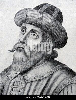 Gravure de Constantin XI Paléologue (1405-1453)le dernier empereur byzantin régnant. En date du 15e siècle Banque D'Images