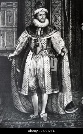 Portrait du roi Jacques Ier d'Angleterre (Jacques VI d'Écosse), 1566-1625. Monarque de la maison de Stuart Banque D'Images