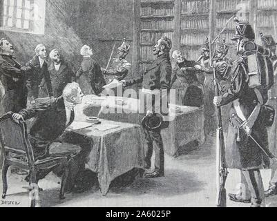 Le coup d'état du 5 décembre 1851 était un coup monté par le Prince Louis-Napoléon Bonaparte (à l'époque président de la Deuxième République). Il s'est terminé dans le succès de la dissolution de l'Assemblée nationale française et le rétablissement de l'Empire français l'année prochaine. Lorsqu'il fait face à la perspective d'avoir à quitter le pouvoir en 1852, Louis-Napoléon (neveu de Napoléon Bonaparte) a mis en scène le coup afin de rester au pouvoir et de mettre en œuvre des programmes de réforme qu'il Banque D'Images