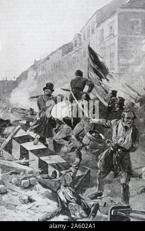 À la lutte contre les barricades à Berlin le 18 mars 1848 par C. Becker. Banque D'Images