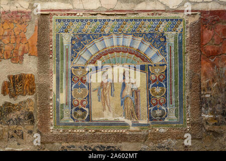 Ercolano. L'Italie. Site archéologique d'Herculanum. Mosaïque représentant Neptune et Amphitrite (aka Neptune et Salacia), dans la Casa di Nettuno e Anfitri Banque D'Images