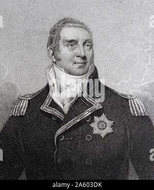 Portrait gravé d'Edward Pellew, 1er vicomte Exmouth (1757-1833) Un officier de marine britannique, qui ont combattu pendant la guerre d'Indépendance américaine, les guerres de la Révolution française et les guerres napoléoniennes. En date du 19e siècle Banque D'Images