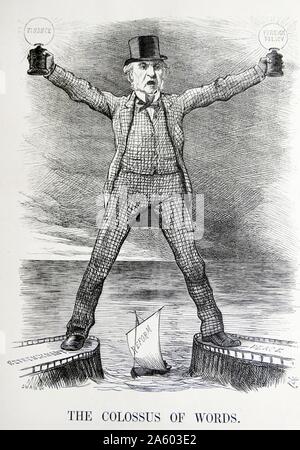 La satire politique représentant William Ewart Gladstone (1809-1898) et Benjamin Disraeli (1804-1881), à la fois l'ancien Premier Ministre de la Grande-Bretagne. Par Sir John Tenniel (1820-1914), un illustrateur anglais, graphique, humoriste et caricaturiste politique. En date du 19e siècle Banque D'Images